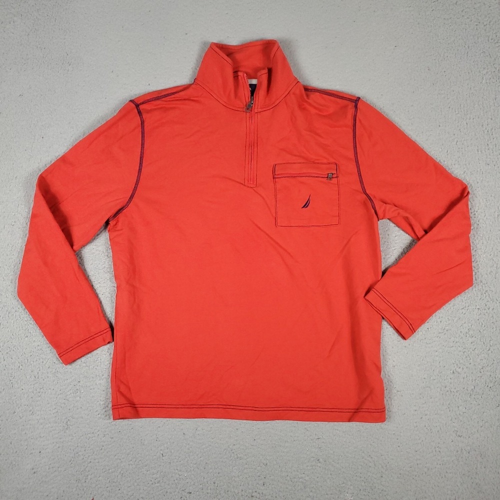 Nautica Red Casual Quarter Zip Pocket Pullover Sweater Sweatshirt Size Medium